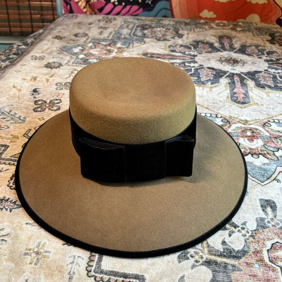 Vintage J Peterman Made in Italy Wool Hat Women's Velvet Bow Formal Brown Hat - Picture 2 of 13